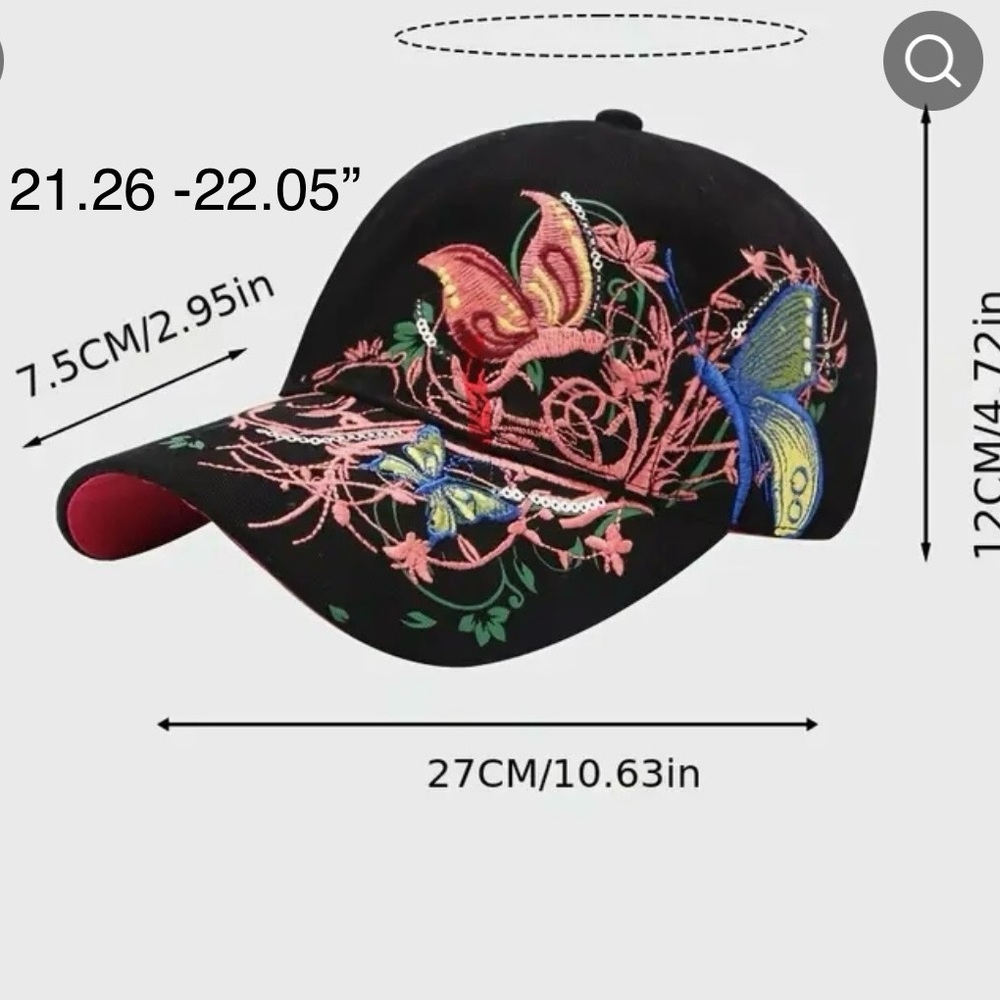 New, Flower & Butterfly Embroidered Floral Cap. Pink or white - Picture 13 of 13